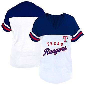 Women's Profile White/Royal Texas Rangers Plus Size Two-Stripe V-Neck T-Shirt