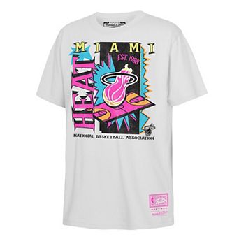 Youth Mitchell & Ness White Miami Heat Neon Court Shock T-Shirt