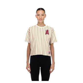Women's New Era Cream Los Angeles Angels City Connect Throwback Meshback Pinstripe Boxy T-Shirt