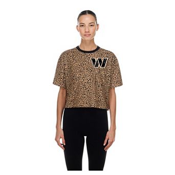 Women's New Era Brown Washington Commanders Mom & Me Leopard Boxy Cropped T-Shirt