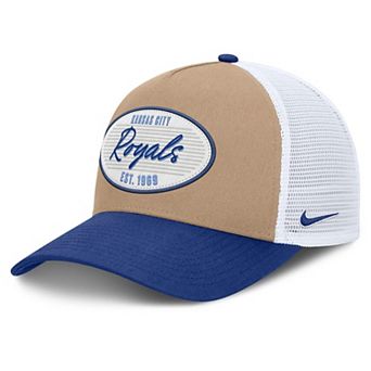 Men's Nike Khaki/Royal Kansas City Royals Rise A-Frame Trucker Adjustable Hat