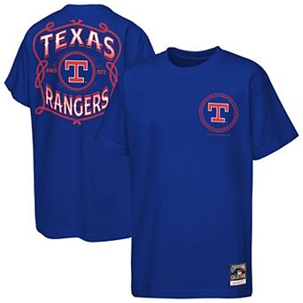 Youth Mitchell & Ness Royal Texas Rangers Cooperstown Rodeo Rope T-Shirt
