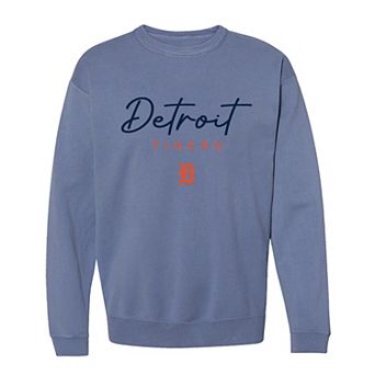 Women's Soft as a Grape Blue Detroit Tigers Pigment Dye Crewneck Sweatshirt