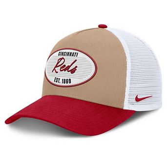 Men's Nike Khaki/Red Cincinnati Reds Rise A-Frame Trucker Adjustable Hat