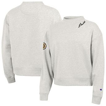Women's Champion Gray Boston Bruins Collar Script Triumph Fleece Crewneck Sweatshirt