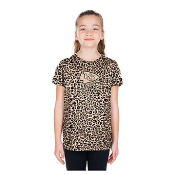 Girls Youth New Era Tan Kansas City Chiefs Mom & Me Leopard T-Shirt