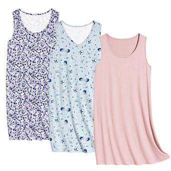 Ekouaer Three Pack Nightgowns for Women Sleeveless Sleepwear Nightshirt Wide Strap Tank Sleep Shirt