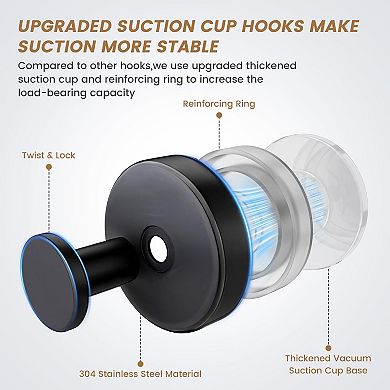 4PCS Suction Cup Hooks for Glass or Wall,Removable Shower Hooks for Inside Shower,Metal Towel Hooks