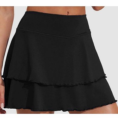 Women's Double-Layer Athletic Skort High-Stretch Skirt with Shorts Liner for Yoga