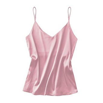 Ekouaer Satin Camisole Top for Women V Neck Pajama Tank Tops Silk Soft Spaghetti Strap Loose Basic
