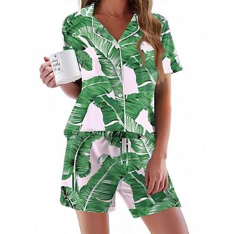 Ekouaer Womens Two Piece Pajama Set Short Sleeve Button Down Soft Sleepwear Loungewear
