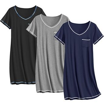 Ekouaer Three Pack Nightgowns Sleep Shirts T Shirt Night Gown V Neck Nightshirts Soft Dress
