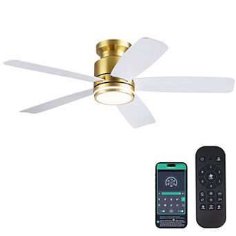 Flush Mount Ceiling Fan with LED Light and Remote Control, 5 Reversible Blades