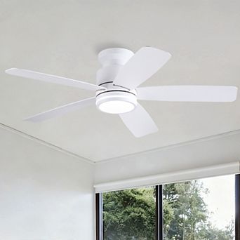 Flush Mount Ceiling Fan with LED Light and Remote Control, 5 Reversible Blades