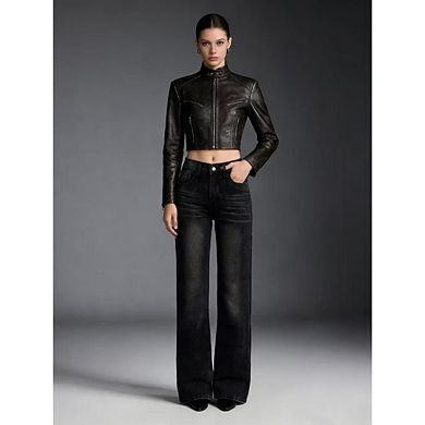 Women Casual Wide Leg Jeans High Waisted Denim Pants