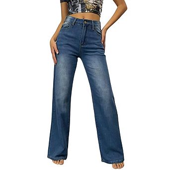 Women Casual Wide Leg Jeans High Waisted Denim Pants