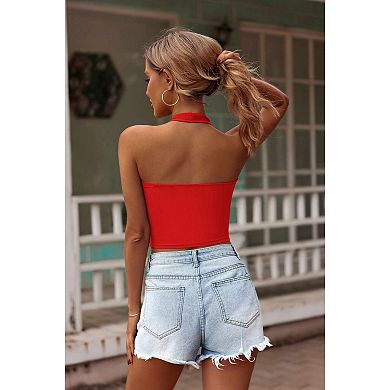 Ekouaer Women Halter Top Slim Stretchy Ribbed Knit Camisole Crop