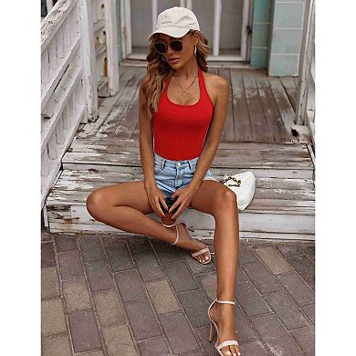 Ekouaer Women Halter Top Slim Stretchy Ribbed Knit Camisole Crop