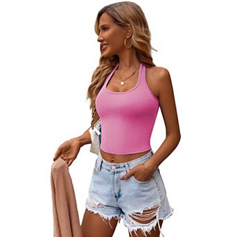 Ekouaer Women Halter Top Slim Stretchy Ribbed Knit Camisole Crop
