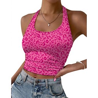 Ekouaer Women Halter Top Slim Stretchy Ribbed Knit Camisole Crop