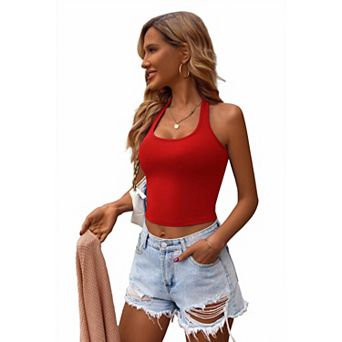 Ekouaer Women Halter Top Slim Stretchy Ribbed Knit Camisole Crop