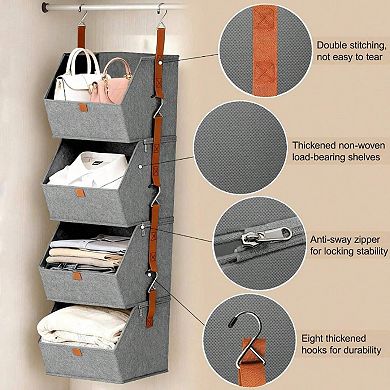 4 Tier Hanging Closet Organizer with Mesh Sock Pocket - Space Saving for Closets, Bedrooms, RVs
