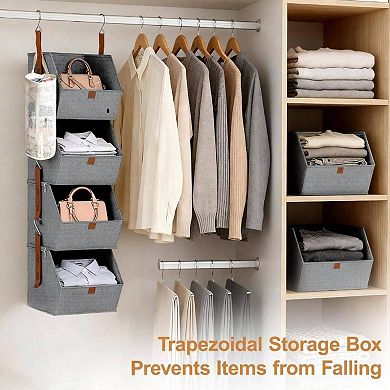 4 Tier Hanging Closet Organizer with Mesh Sock Pocket - Space Saving for Closets, Bedrooms, RVs