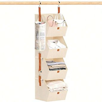 4 tier Hanging Closet Organizer with Mesh Sock Pocket - Space Saving for Closets, Bedrooms, RVs