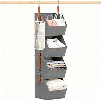 4 tier Hanging Closet Organizer with Mesh Sock Pocket - Space Saving for Closets, Bedrooms, RVs