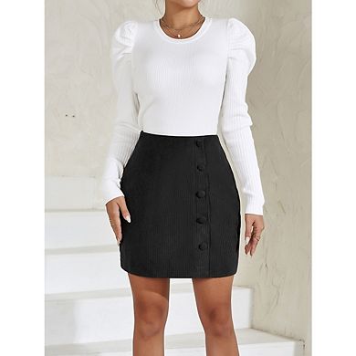 Women's Corduroy High Waist Button Down A Line Short Skirts