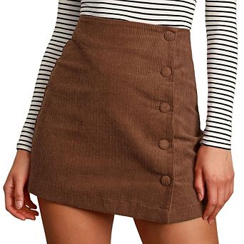Women's Corduroy High Waist Button Down A Line Short Skirts