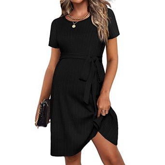 Ekouaer Women Maternity Dress Casual Pregnancy Dresses Rib Knit Crewneck Pregnant Clothes with Belt