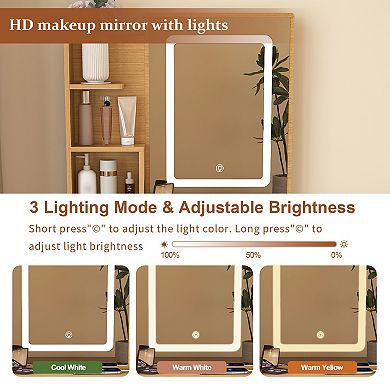 Merax Vanity Table with LED-Illuminated Mirror, Power Outlet, Hairdryer Holder & Stool