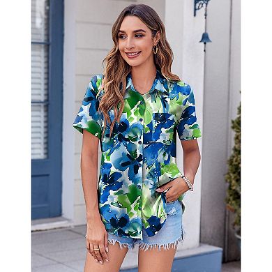 Zeagoo Women's Short Sleeve Button Down Shirts Classic Work Blouses Casual Business Tops