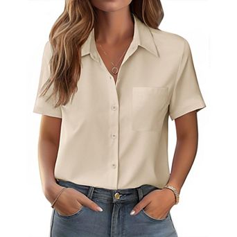 Zeagoo Women's Short Sleeve Button Down Shirts Classic Work Blouses Casual Business Tops