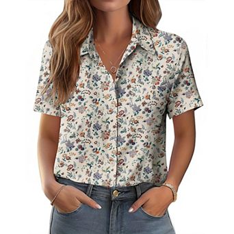 Zeagoo Women's Short Sleeve Button Down Shirts Classic Work Blouses Casual Business Tops