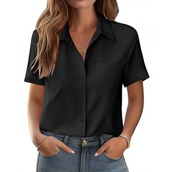 Zeagoo Women's Short Sleeve Button Down Shirts Classic Work Blouses Casual Business Tops