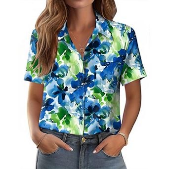Zeagoo Women's Short Sleeve Button Down Shirts Classic Work Blouses Casual Business Tops