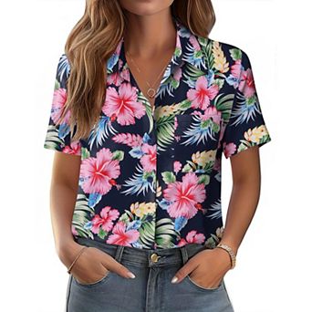 Zeagoo Women's Short Sleeve Button Down Shirts Classic Work Blouses Casual Business Tops