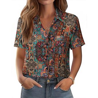 Zeagoo Women's Short Sleeve Button Down Shirts Classic Work Blouses Casual Business Tops