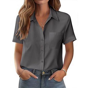 Zeagoo Women's Short Sleeve Button Down Shirts Classic Work Blouses Casual Business Tops