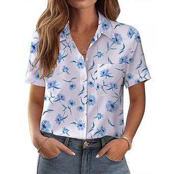 Zeagoo Women's Short Sleeve Button Down Shirts Classic Work Blouses Casual Business Tops