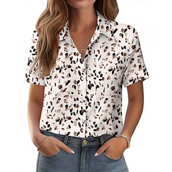 Zeagoo Women's Short Sleeve Button Down Shirts Classic Work Blouses Casual Business Tops