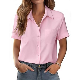 Zeagoo Women's Short Sleeve Button Down Shirts Classic Work Blouses Casual Business Tops