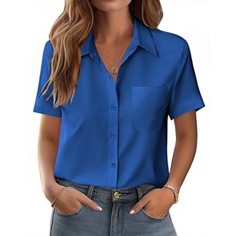 Zeagoo Women's Short Sleeve Button Down Shirts Classic Work Blouses Casual Business Tops