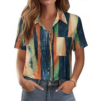 Zeagoo Women's Short Sleeve Button Down Shirts Classic Work Blouses Casual Business Tops
