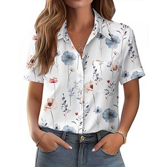 Zeagoo Women's Short Sleeve Button Down Shirts Classic Work Blouses Casual Business Tops