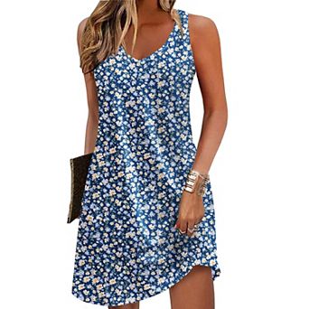 Zeagoo Women's Sleeveless V Neck Tank Dress Casual Flowy Beach Tshirt Dress with Pockets