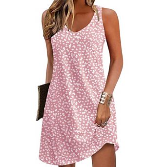 Zeagoo Women's Sleeveless V Neck Tank Dress Casual Flowy Beach Tshirt Dress with Pockets