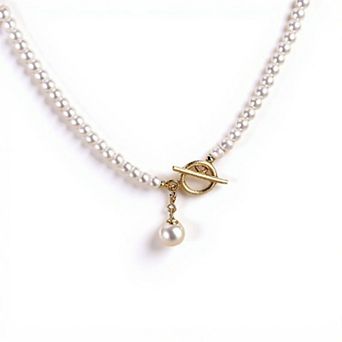 Women's Pearl Beaded Necklace with Front Toggle Clasp and Drop Pearl Pendant